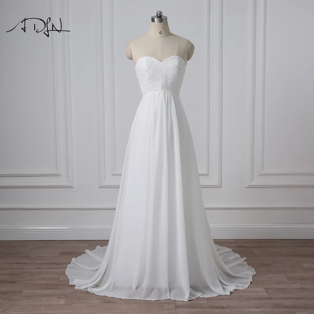 

ADLN Simple Empire Chiffon Wedding Dresses Real Photos Sweetheart Plus Size Boho Bridal Gowns Robe de Mariage