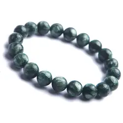8-13 мм Натуральная Зеленая натуральная Серафинит браслеты женский шарм зеленый драгоценный камень растягивающийся Кристальный браслет из