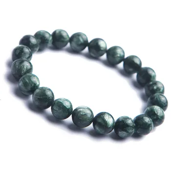 

8-13mm Genuine Green Natural Seraphinite Bracelets Women Female Charm Green Gemstone Stretch Crystal Round Bead Bracelet