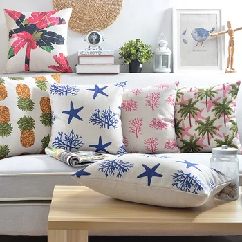 

Wholesales Linen Cushion Cover Palm Tree Pineapple Flamingo Coral Home Decorative Pillow Case 45x45cm/30x50cm