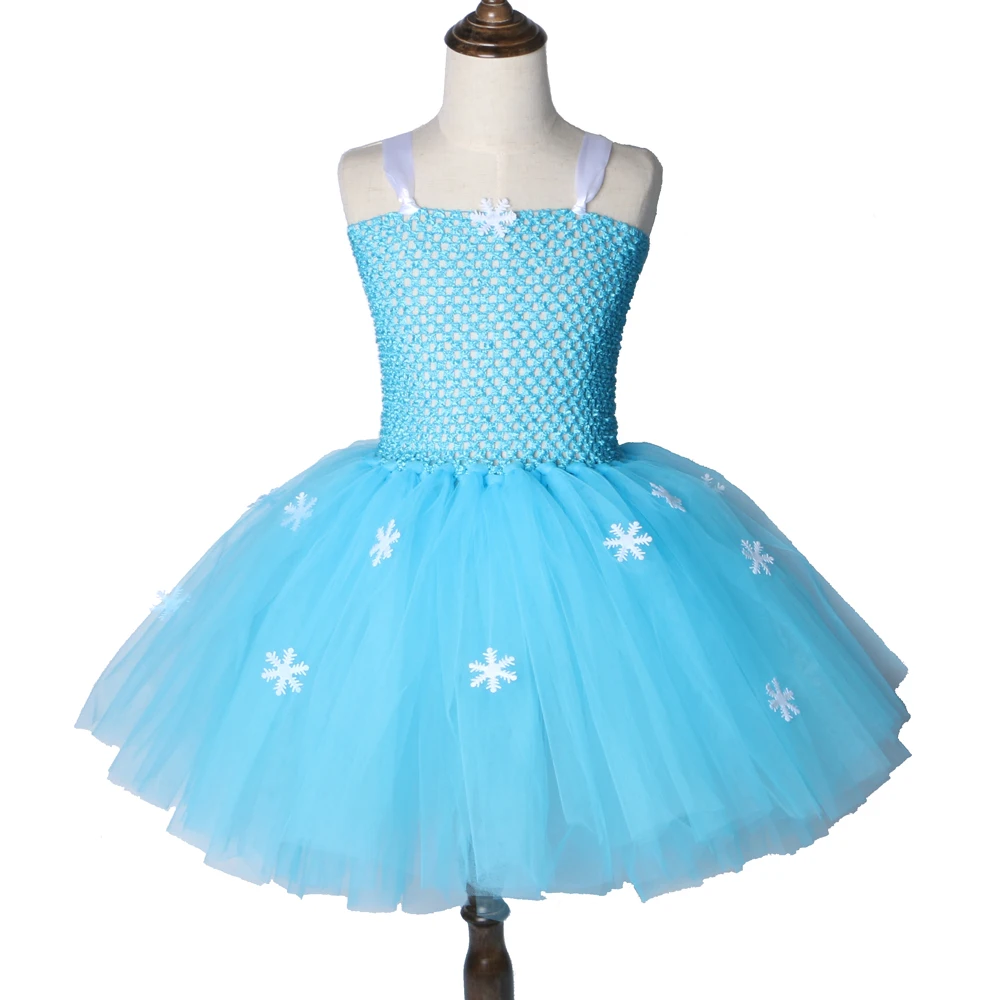 Небесно-голубое платье принцессы Эльзы с юбкой-пачкой Снежный хлопковый день рождения детей вечерние платья-пачки для девочек Хэллоуин Рождественский костюм От 2 до 12 лет