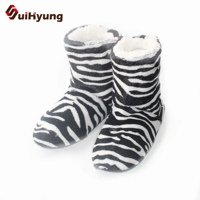 Suihyung/зимняя теплая Домашняя обувь; Плюшевые тапочки с мягкой подошвой; женские домашние тапочки из флиса с полосками зебры; женская обувь из хлопка; botas
