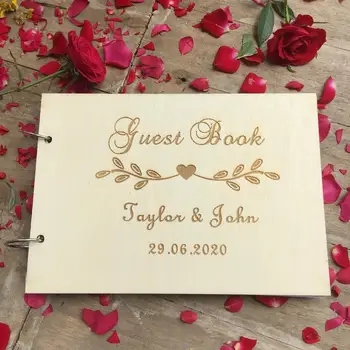 

Personalised Wedding Guest Book - Gift for Couples - Rustic Guest Book - Bridal Shower Gift - Vintage Wedding Wooden Book