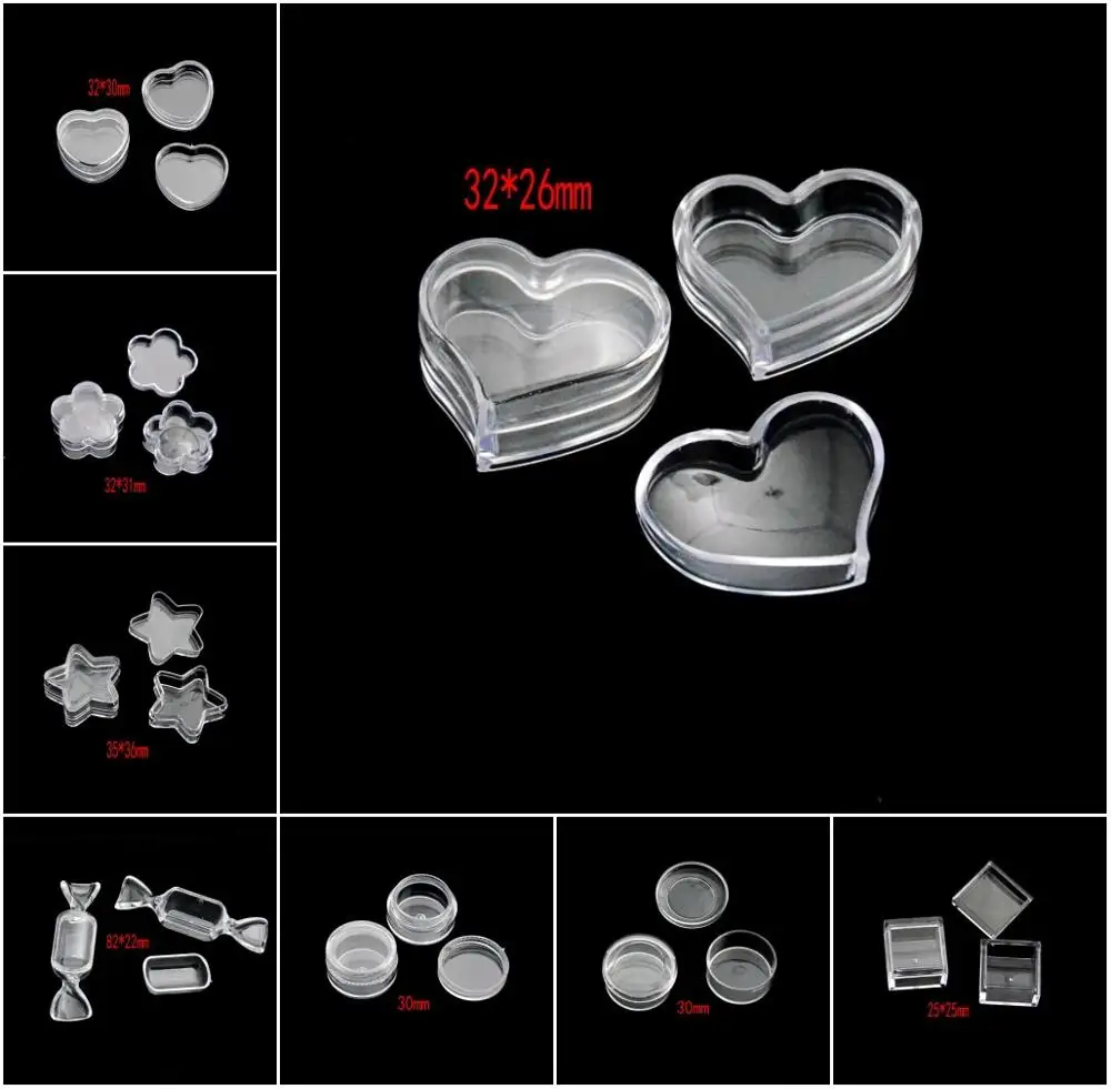 

6pcs Acrylic Clear Transparent Beads Display Storage Container W/Lid Plastic Small Storage Box