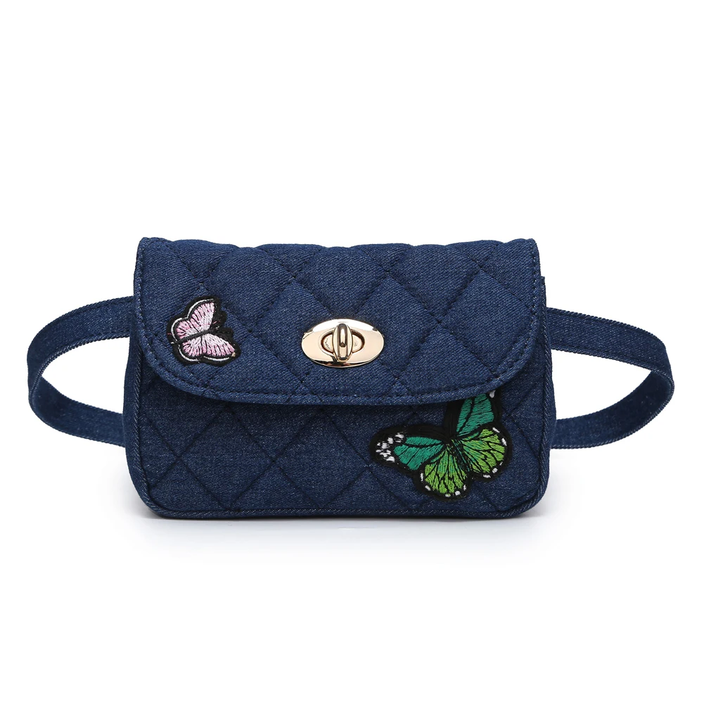 Элегантная джинсовая поясная сумка для женщин с металлической цепочкой, одноцветная поясная сумка на застежке, маленькая сумка через плечо для путешествий, дамская сумка-кошелек на ремне для телефона