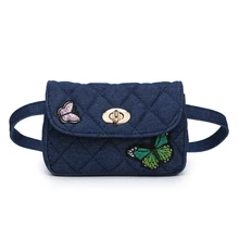 Джинсовая поясная сумка для женщин с металлической цепочкой, одноцветная поясная сумка для женщин, клетчатая сумка через плечо с ремнем, женская сумка-кошелек с бабочкой