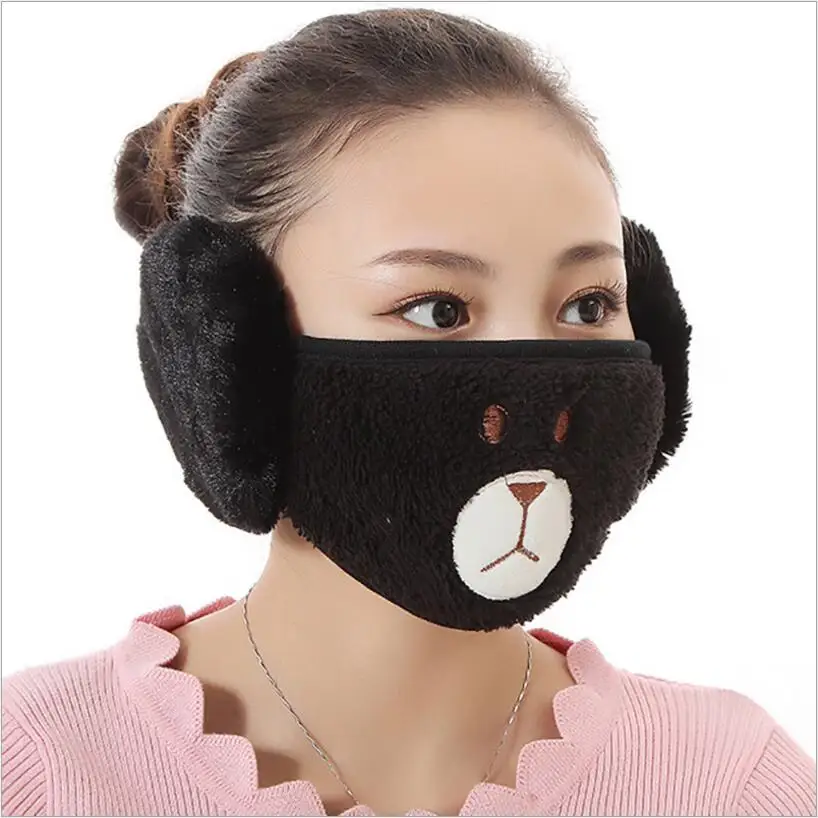 Дизайн милого медведя, женские защитные маски для ушей, ветрозащитные наушники, противопылевые зимние маски для девочек, хлопковые маски для лица против гриппа