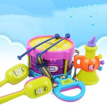 5 шт./компл. Детские Музыкальные инструменты для мальчиков и девочек рулон барабана труба колокольчик набор детей Обучающие игрушки, подарки YJS Прямая поставка