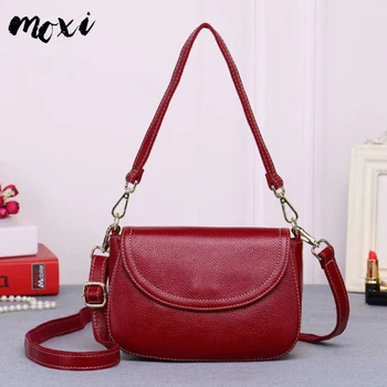 

Moxi Women Genuine Leather Messenger Bag Fashion Female Shoulder Bag Real Cowskin Female Daily Handbags Candy Color Women Bag