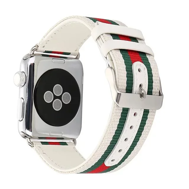 

Striped Nylon with Genuine Leather Sport strap For apple Watch band 4 44/40mm wristband Bracelet for iwatch Series 1 2 3 42/38mm