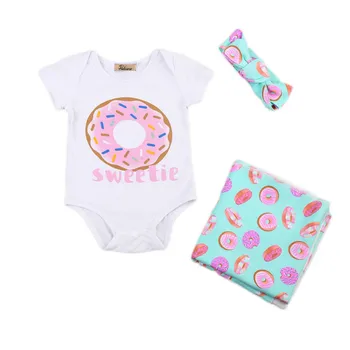 

3Pcs Set Newborn Baby Boy Girls Infant Cotton Floral Swaddle Muslin Wrap Letter Bodysuit Headband Kids Clothing Sets Outfit 0-2Y