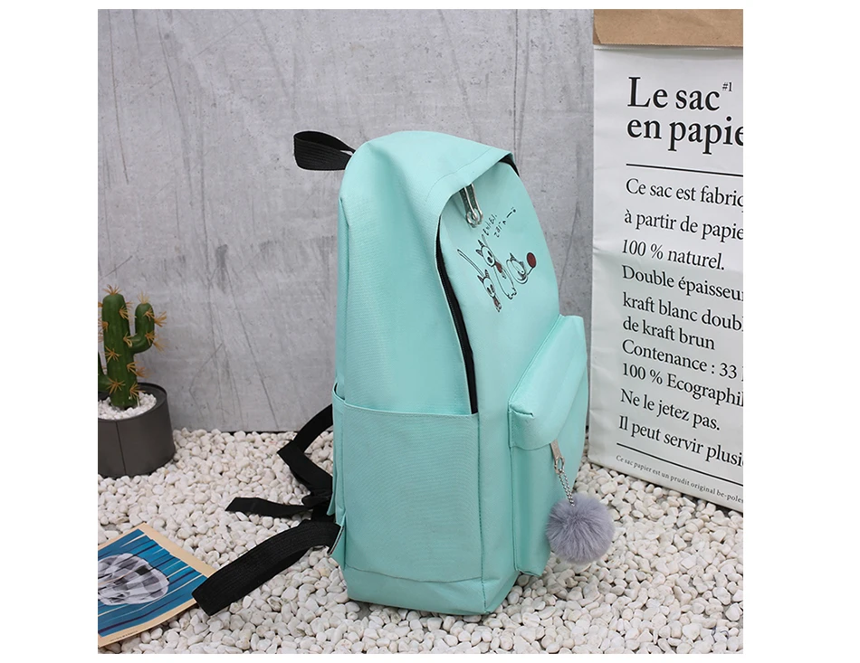 4Pcs/Set Travel Casual Oxford Letter Backpack Preppy Style Cute School Bags For Teenage Girls Women Cat Book Bag Rucksack Dame