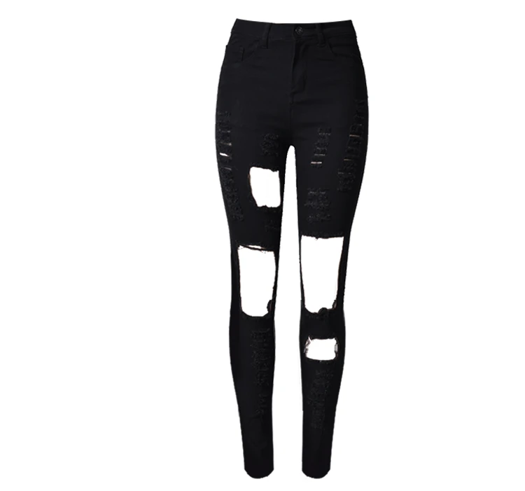 Джинсы с высокой талией, модные женские рваные черные узкие джинсы-карандаш, стильные Стрейчевые сексуальные джинсы-бойфренды для женщин