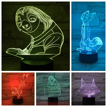 

Table Lamp Zootopia 3D Illusion USB Judy Bunny red fox Nick Touch Sensor RGB Child Kids Gift Flash sloth Night Light LED desk