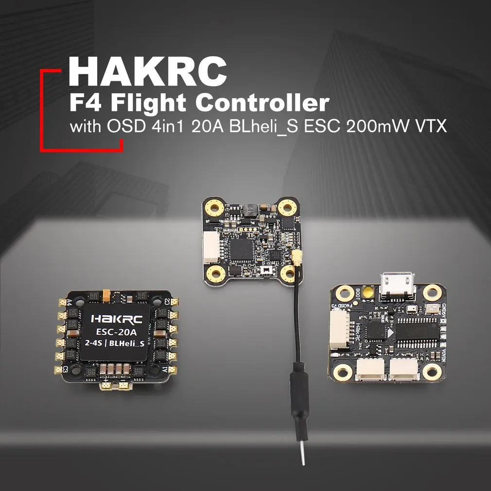 

HAKRC F4 Flight Controller Tower with Betaflight OSD BEC 4in1 20A BLheli_S ESC 200mW VTX for RC Racing Quadcopter Drone