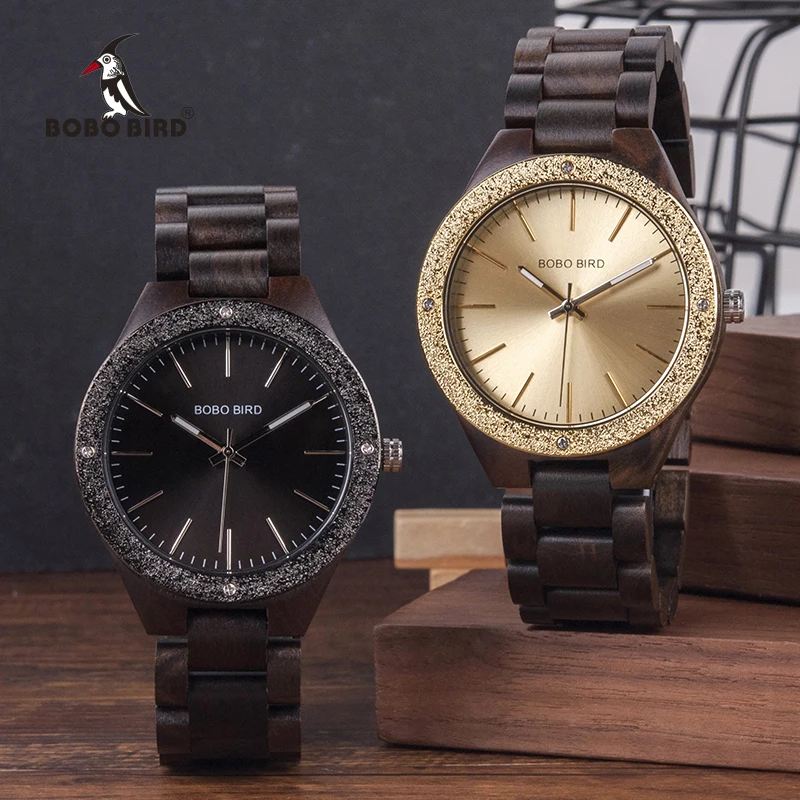 BOBO BIRD Stylish Wood Timepiece Men Quartz Watch Golden Dial mannenmode