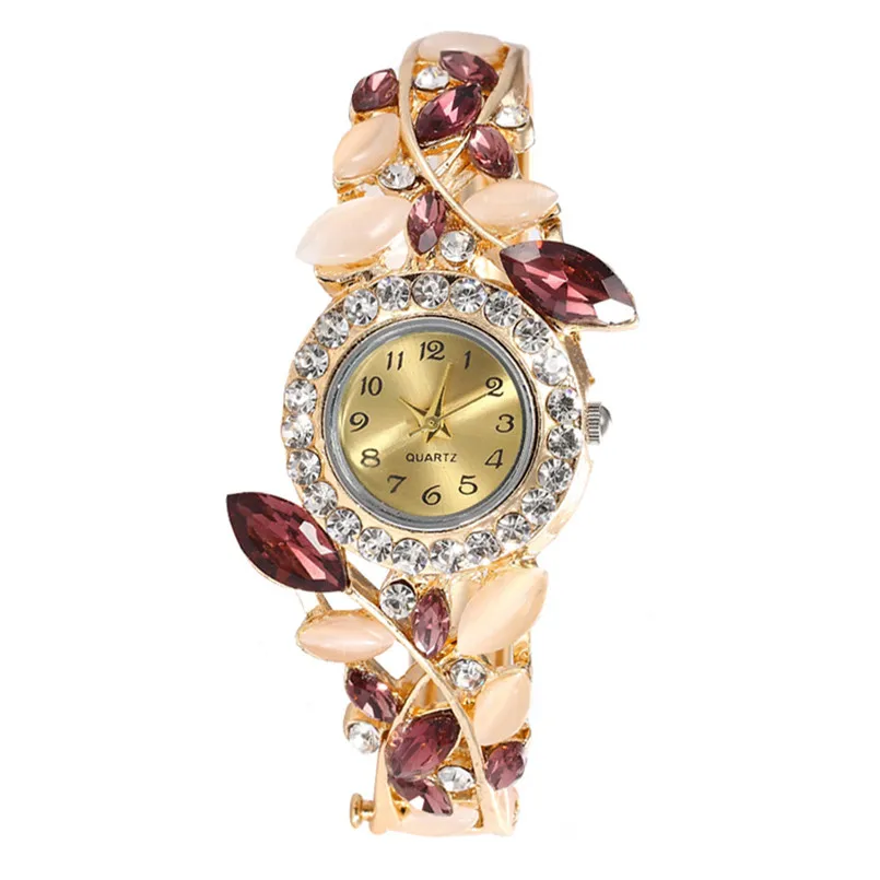 Женские круглые часы с бриллиантовым браслетом, аналоговые кварцевые наручные часы с механизмом, женские часы из нержавеющей стали, подарок, женские повседневные часы - Цвет: Фиолетовый