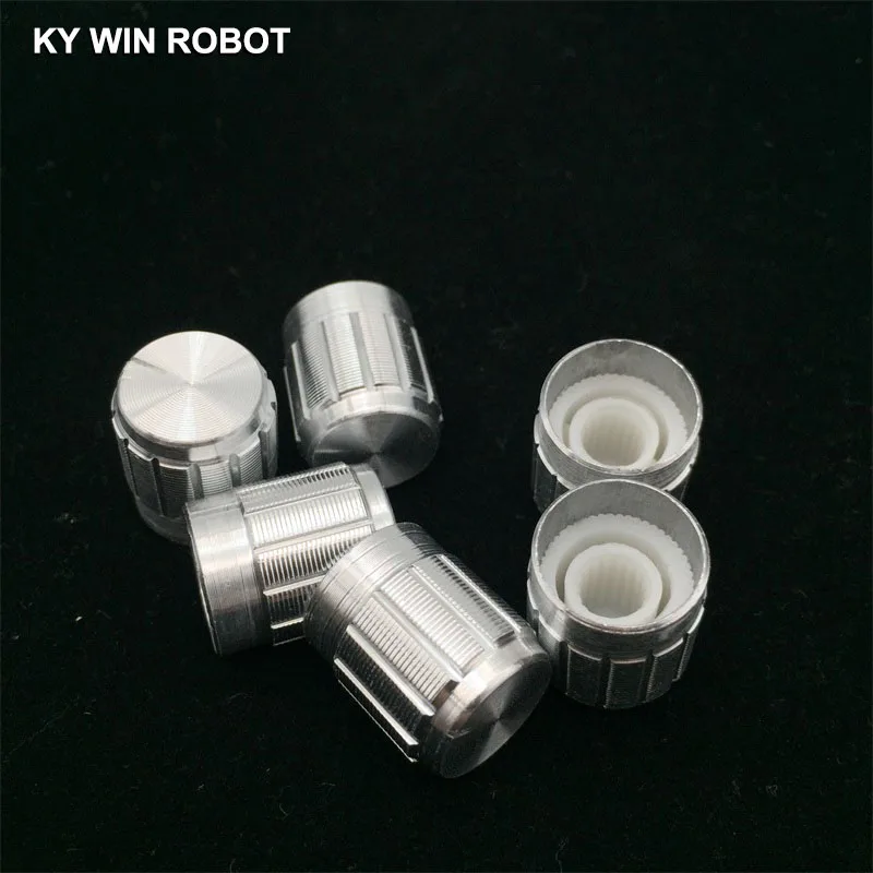 

5Pcs 15*17MM White Metal 6mm Knurled Shaft Potentiometer Control Knobs