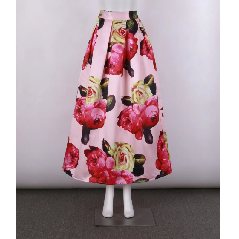 Neophil цветок розовый цветочный принт Высокая талия мусульманское бальное платье макси длинные напольные юбки атласные винтажные зима Jupe Femme MS07036