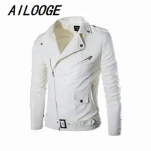 Мода Стенд воротник мотоцикл кожаная одежда мужская кожаная куртка мужской верхней одежды белый Пальто из кожи и замши для женщин M-XXL
