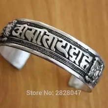 BR424 винтажный тибетский серебряный антикварный мантры ткачество мужской браслет ручной работы непальская 20 мм Широкий регулируемый браслет