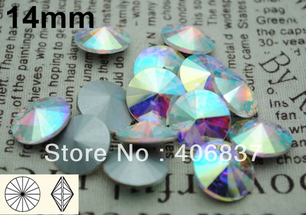 

100pcs/Lot, 14mm Crystal AB / Clear AB Crystal Rivoli, Free Shipping! Chinese Top Quality Crystal Rivoli