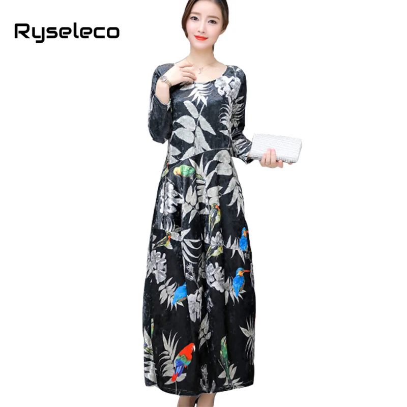 Ryseleco Women Oversize Full Sleeve Autumn Velvet Long Dresses Female Elegant Plus size Ultra Large Floral Leaf Loose Maxi Dress long-floral-maxi : image Ryseleco Women Oversize Full Sleeve Autumn Velvet Long Dresses Female Elegant Plus size Ultra Large Floral Leaf Loose Maxi Dress long-floral-maxi