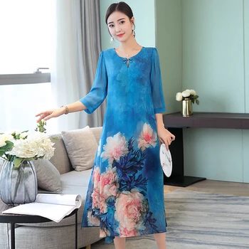 

2019 New Spring Summer Women Dresses Round Collar Five-minutes Sleeve Exquisite Printed Elegant Fashion Office Lady Work Wear