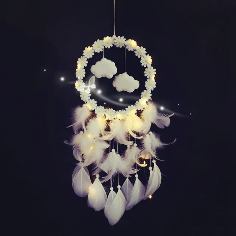 

White Cloud And Flower Handmade Tassel Dream Catcher Small Type Car Hanging Ornament Wall Decoration Wind Chime