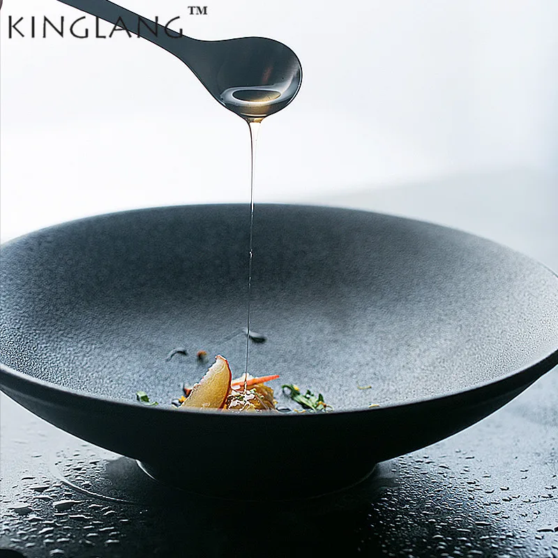 KINGLANG керамическая фарфоровая черная миска для салата, фруктов, еды, миска для лапши, посуда