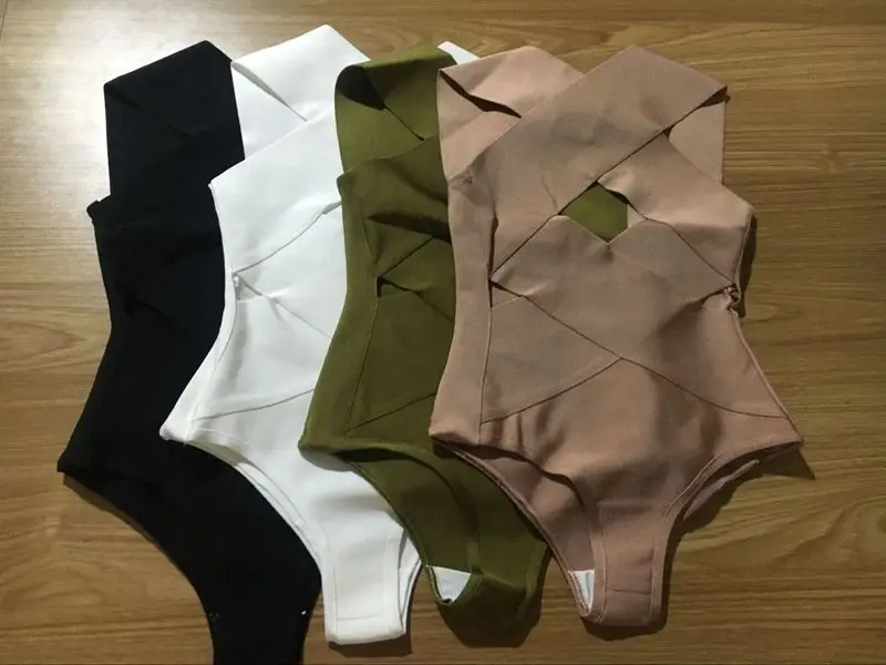 

4 Colors Women Sexy Green Black White Bodycon Bandage Bodysuit 2016 Knitted Stretch Designer Bodysuit