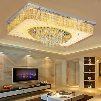 

Living room headlight crystal lamp rectangular atmosphere home remote control LED lobby high-end lamps European simple modern