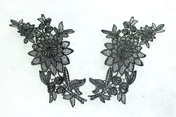 

black lace applique wedding decoration High grade wedding dress material, water solution to flower10pairS
