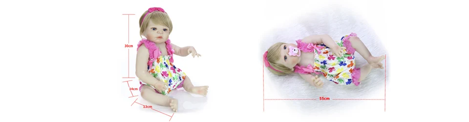 Новый стиль 23 ''реалистичные куклы Reborn Girl Doll Полный Силиконовые Винил очаровательны девушка детские игрушки одежда ковбойский комбинезон