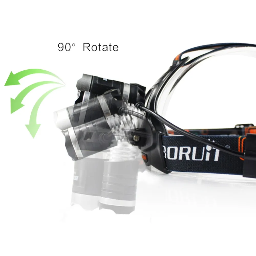 Boruit 5000 светодиодный налобный фонарь CREE XML L2 R2 с аккумулятором 18650 для кемпинга