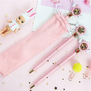 

1pc Pink Sakura small wings ballpoint pen black refill Metal personality signature pen 0.5mm kawaii School Office Stationery