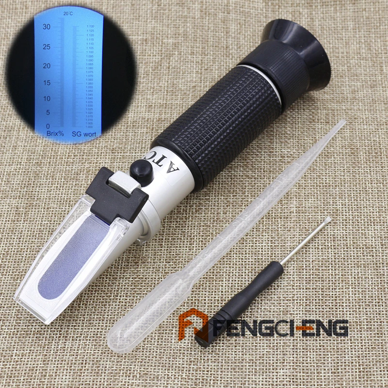 Dual Scale Brewing Refractometer Brix/SG Scale w/ATC, 032Brix, 1.000
