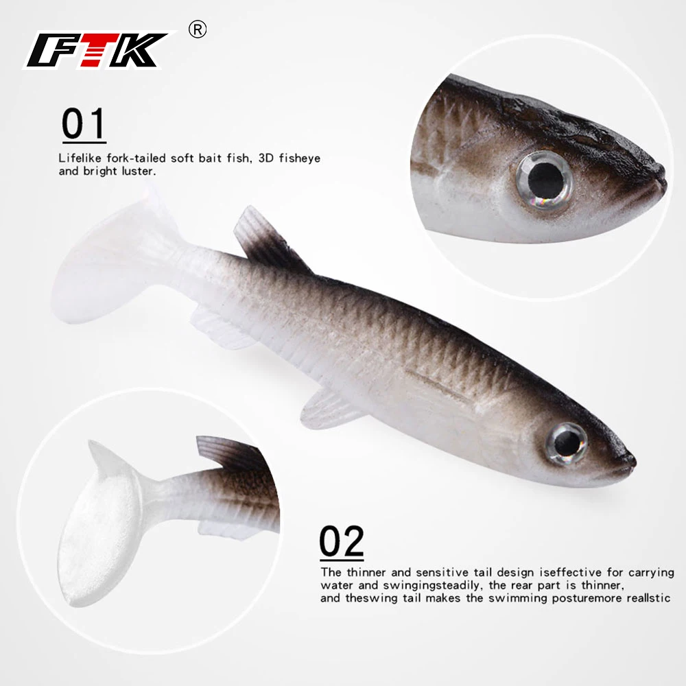 Приманка для рыбалки от ftk 5 шт. Мягкая приманка Minnow Shad Fishlike аксессуары 3D глаз поддельная рыба плавающий воблер приманка бас силиконовая морская HF