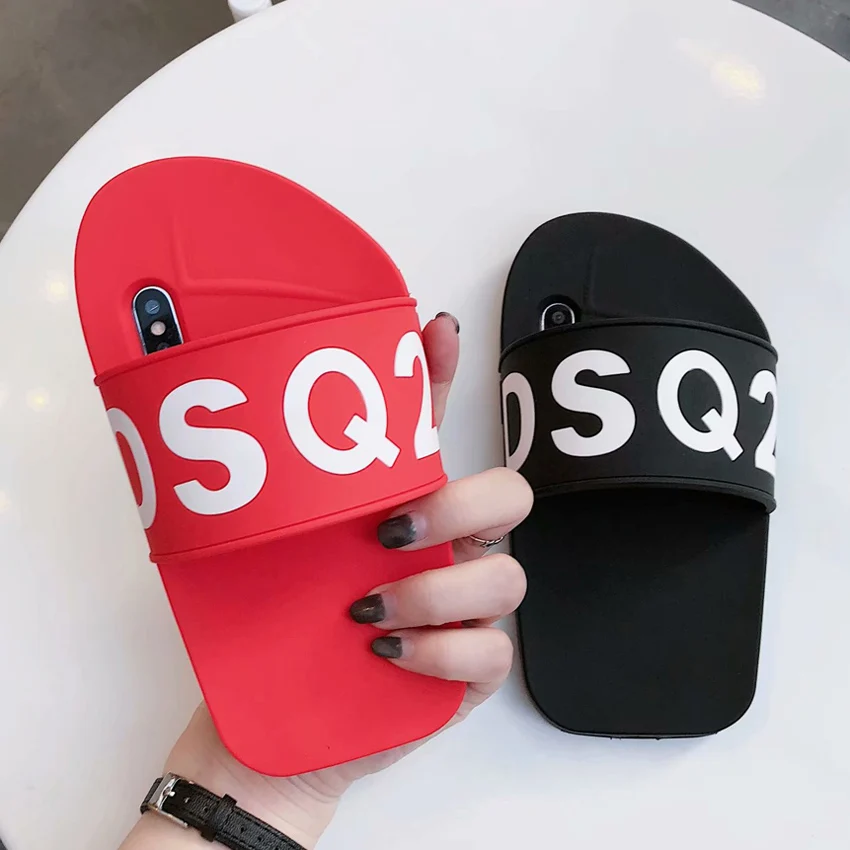VANFOO 3D Slipper DSQ2 Silicone Case For iPhone X 7 8 Plus 6 6S Black Red Stereo Cute Summer Sandal Soft Shockproof Back Cover |