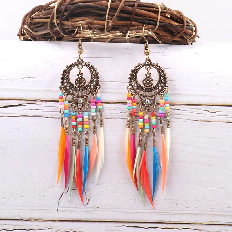 

Bohemian Colorful Tassel Ethnic Long Statement Drop Earrings Boho Resin Beads Fringe Earrings for Women Fashion Dangle Earring