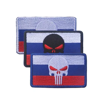 

25pcs/lot 3D embroidery patches loops and hook Flag of Russia Color chapter russian flag patches and Russian punisher patches
