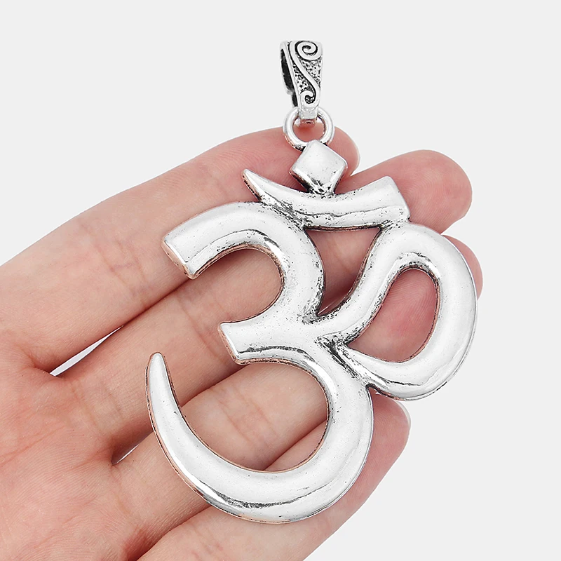 

4PCS Vintage Silver Large Metal OM OHM AUM Symbol Yoga Charms Pendants Amulet for Necklace Findings Jewelry