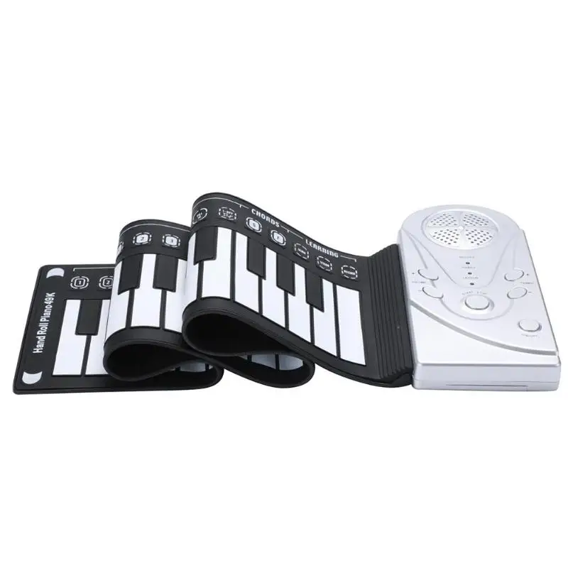 Portable 49-Key Flexible Silicone Roll Up Piano Folding Electronic Keyboard For Kids Children Student Early Learning Education - Цвет: Silver