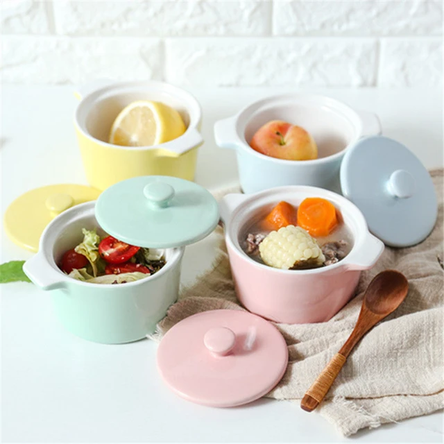 Ceramic Bowl Soup Pot With Lid Frutero Rice Bowl Mini Ware Double Handle  Storage Container Colorful Small Pot Food Tray 1pcs - AliExpress