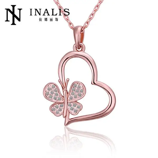 N504 Горячие Продажа Женщины Ожерелье Rhinestone Сердца 18 К Позолоченные Австрийский