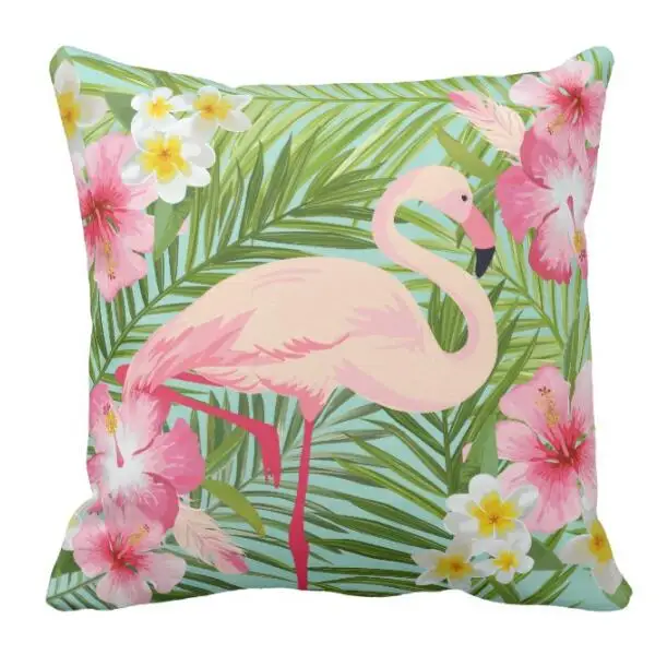 

Chic Tropical Flamingo Decorative Throw Pillow Case Green Flowers Flamingo Cushion Cover Square Sofa Couch Chair Decor Sham 18"