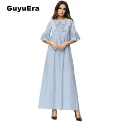 GuyuEra 2018 Новая африканская мусульманская длинная юбка с короткими рукавами Европейская и американская длинная вышитая одежда