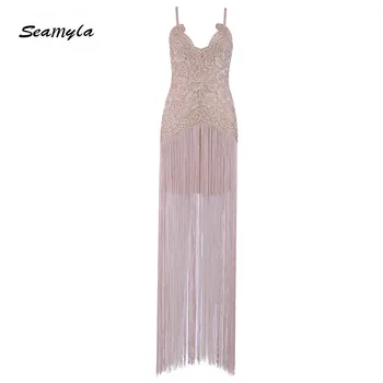

Seamyla New Bandage Dresses Women Long Maxi Sexy Dress Bodycon Spaghetti Strap Tassels Club Evening Party Dress Vestidos 2020