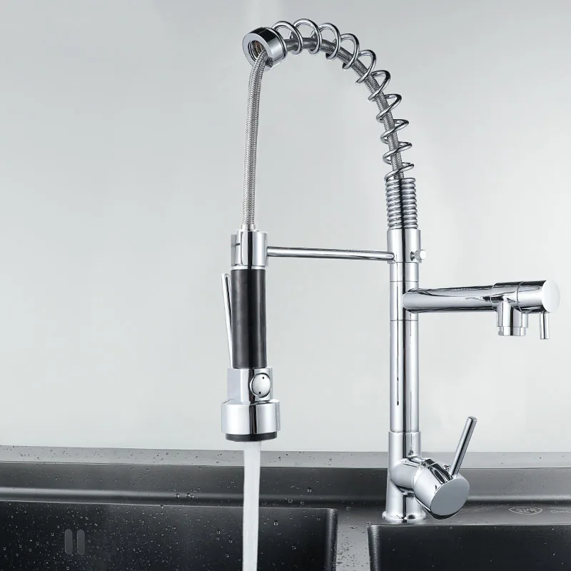 Kitchen Spring Brass Faucets Nickle Chrome Mixer Tap Pull Out Kitchen Faucet Hot&Cold Sink Mixer Tap 2 Functions Kitchen Faucet Kitchen Spring Brass Faucets Nickle Chrome Mixer Tap Pull Out Kitchen Faucet Hot&Cold Sink Mixer Tap 2 Functions Kitchen Faucet