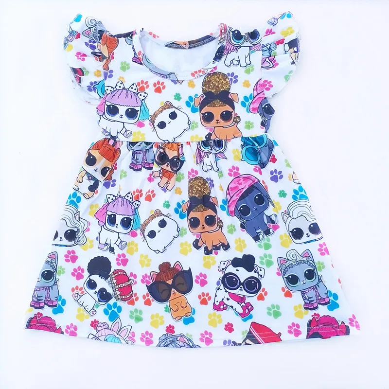 Baby Girls Summer Milksilk Dress Girls Princess Dress Children Soft Boutique Dress Summer Dresses Doll Printed wholesale children s summer boutique princess dress girls red milk silk pearl dress